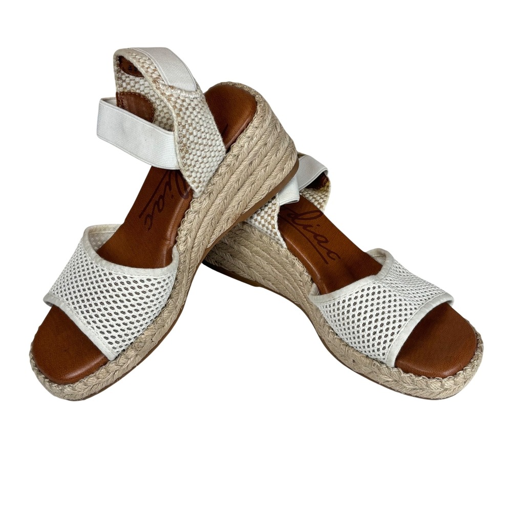 Zodiac Noreen Espadrille Wedge Sandals White Mesh Strap Boho Coastal Casual Sz 6